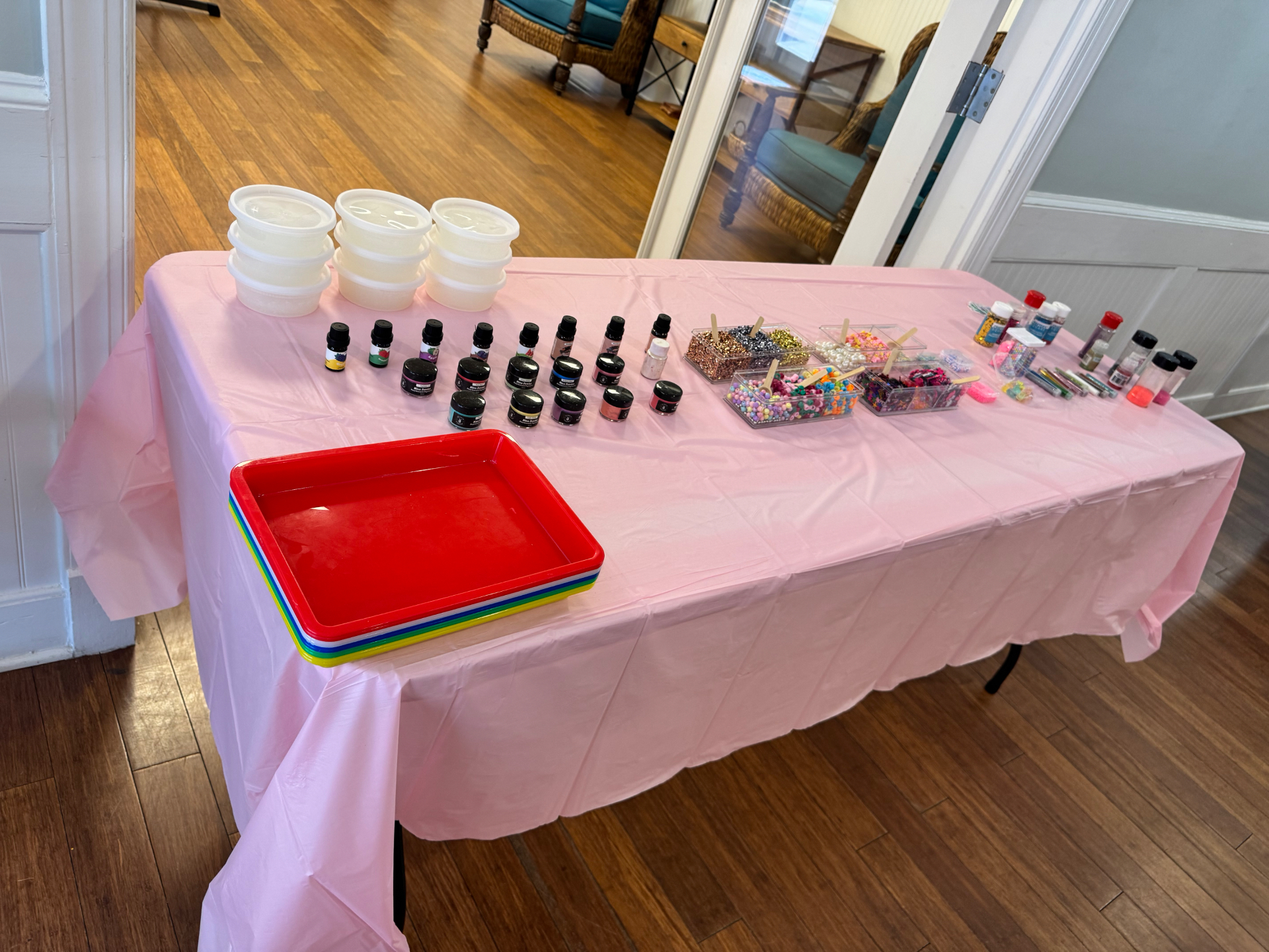Premade Slime Bar setup with colorful slimes and mix-ins